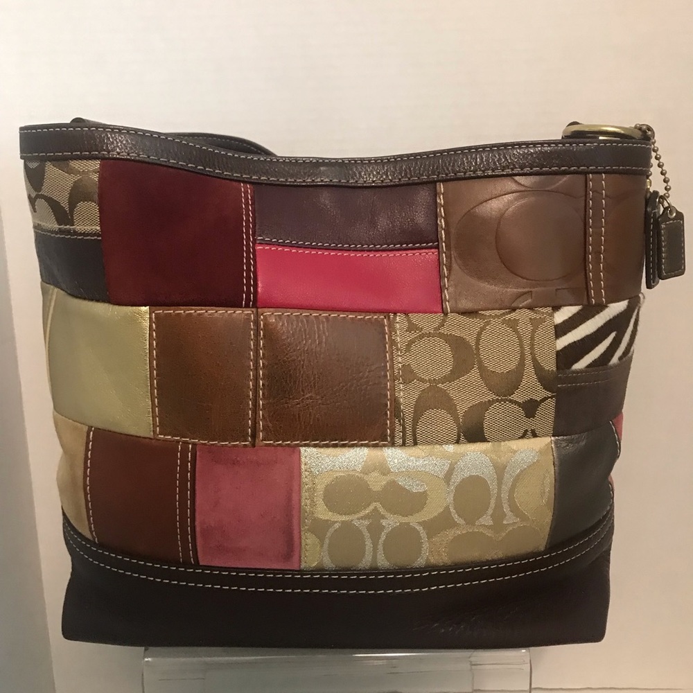 Coach Brown Leather and Suede Patchwork Design H0693-10434 plus Wristlet Tote - Picture 3 of 12